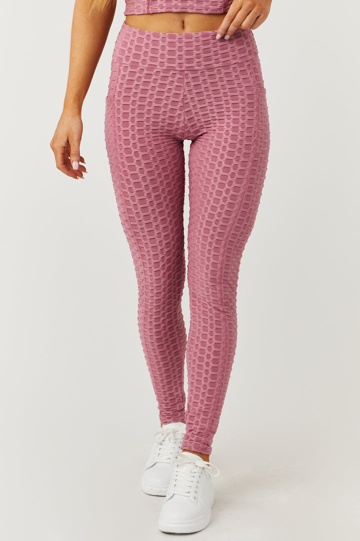 Mauve Textured Racerback Crop Top and Leggings Set