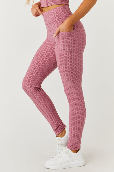 Mauve Textured Racerback Crop Top and Leggings Set