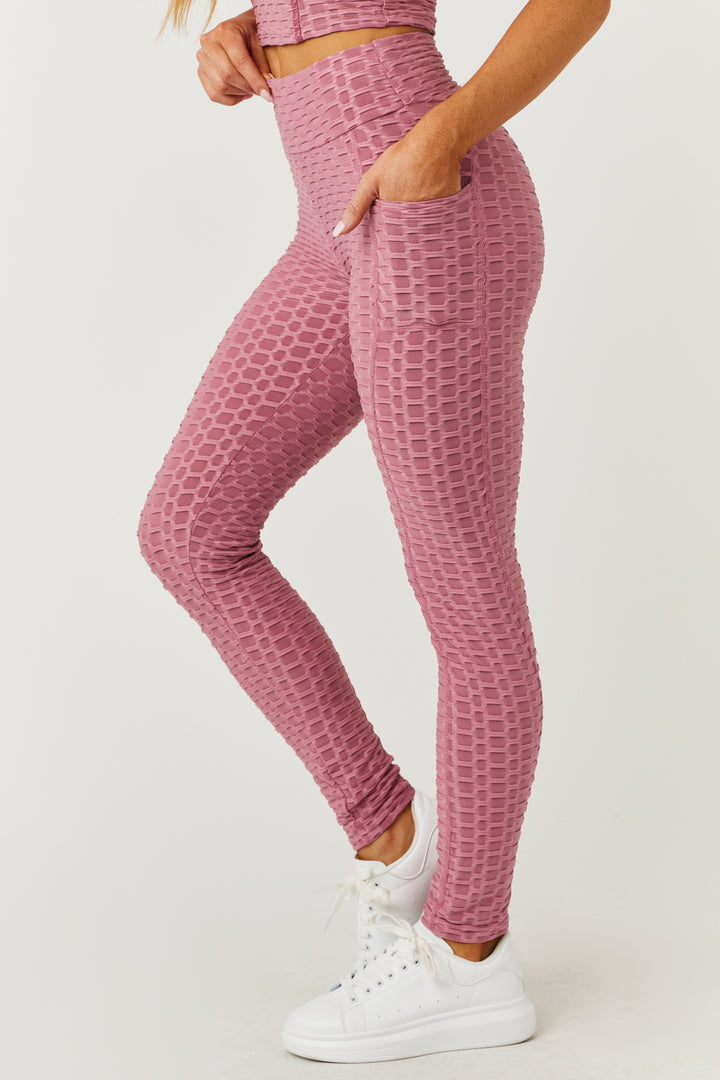 Mauve Textured Racerback Crop Top and Leggings Set