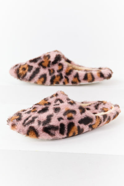 Mauve Leopard Pattern Fuzzy Closed Toe Slippers