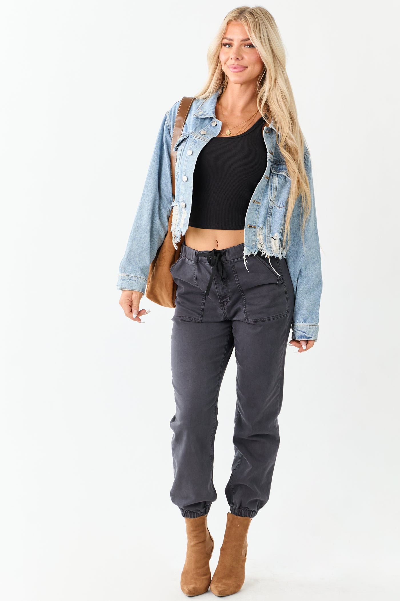 Medium Mineral Wash Denim Distressed Boxy Jacket
