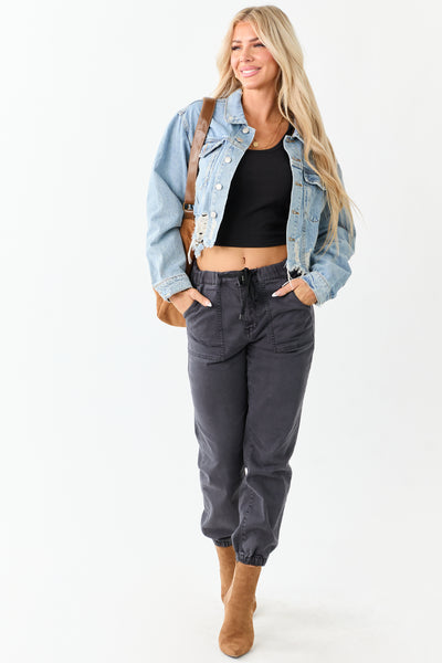 Medium Mineral Wash Denim Distressed Boxy Jacket
