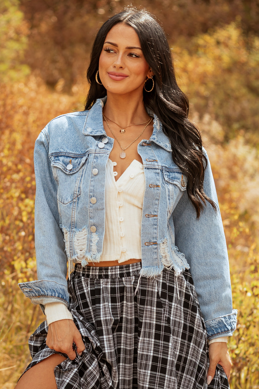 Medium Mineral Wash Denim Distressed Boxy Jacket