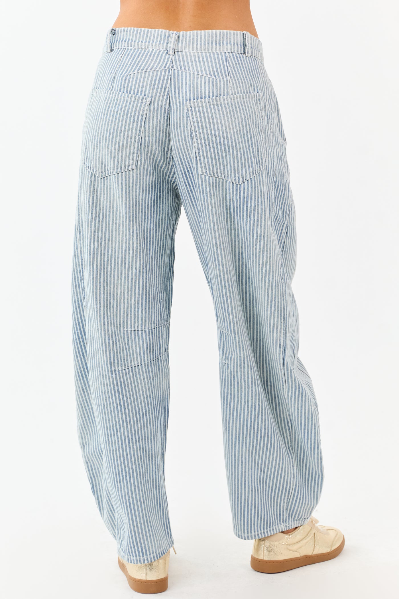 Medium Mineral Wash Railroad Stripe Barrel Jeans