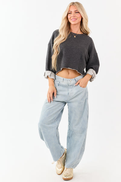 Medium Mineral Wash Railroad Stripe Barrel Jeans