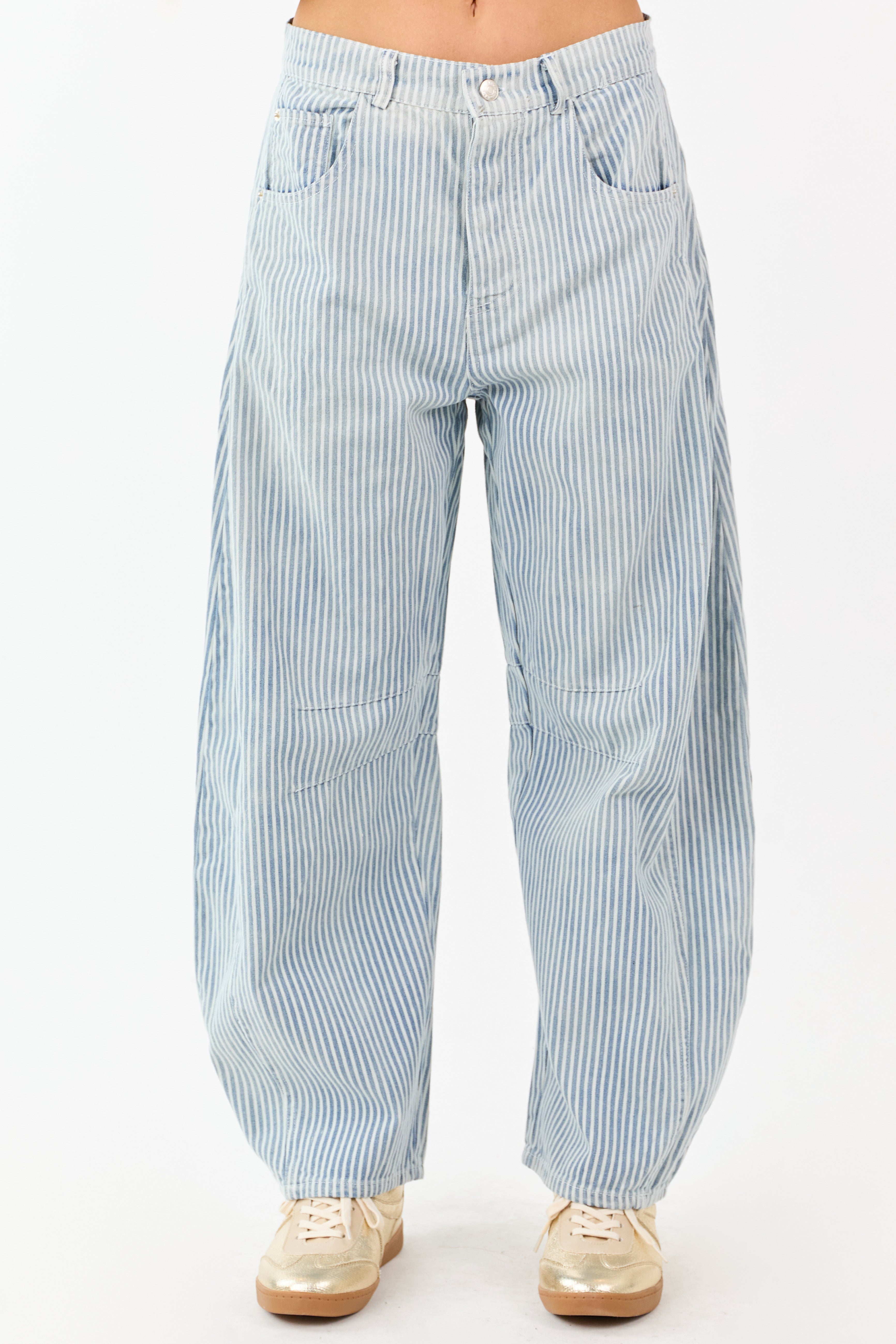 Medium Mineral Wash Railroad Stripe Barrel Jeans