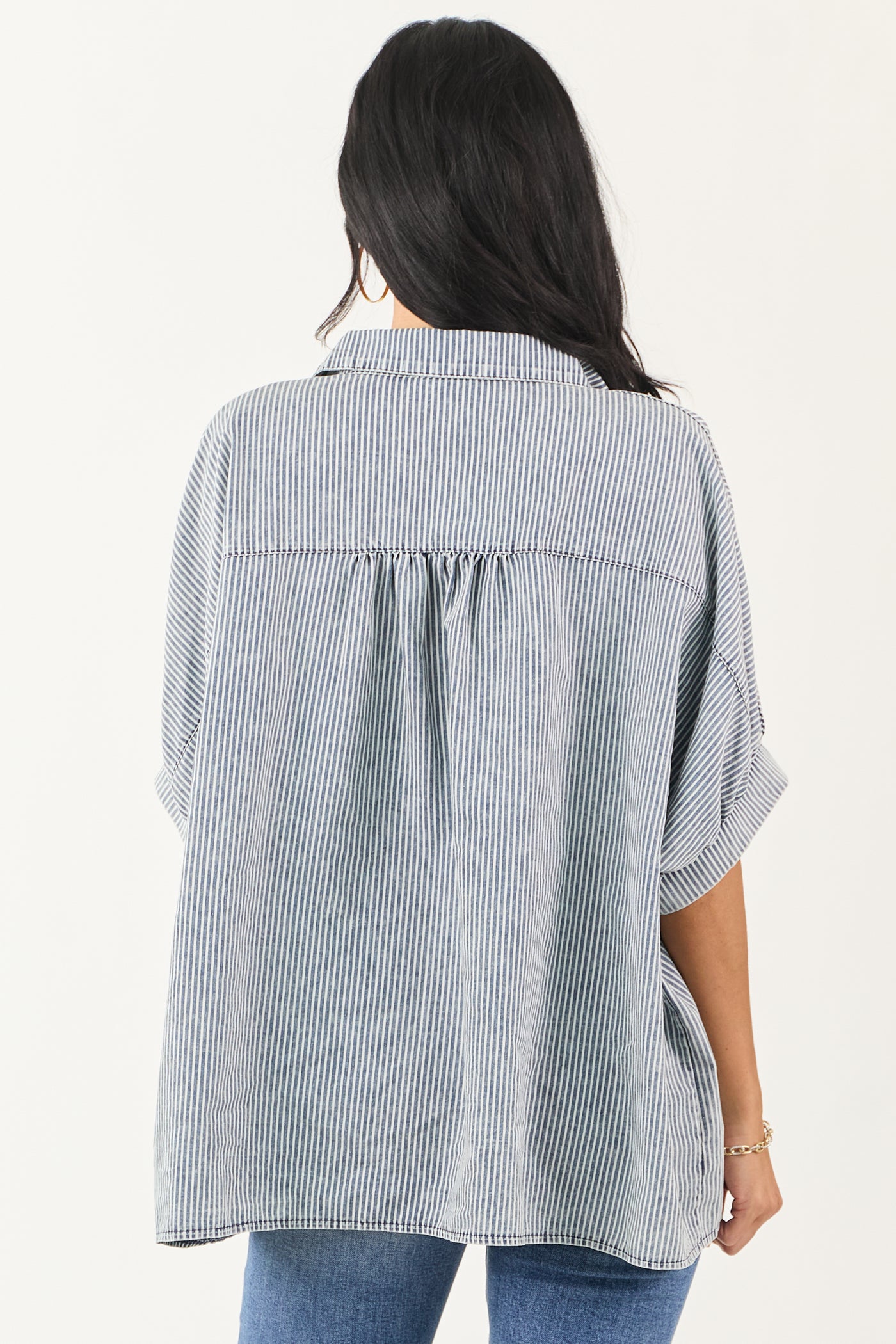 Medium Mineral Wash Striped Chambray Denim Top
