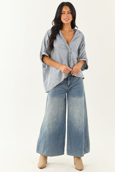 Medium Mineral Wash Striped Chambray Denim Top
