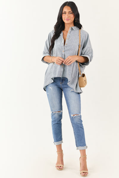 Medium Mineral Wash Striped Chambray Denim Top