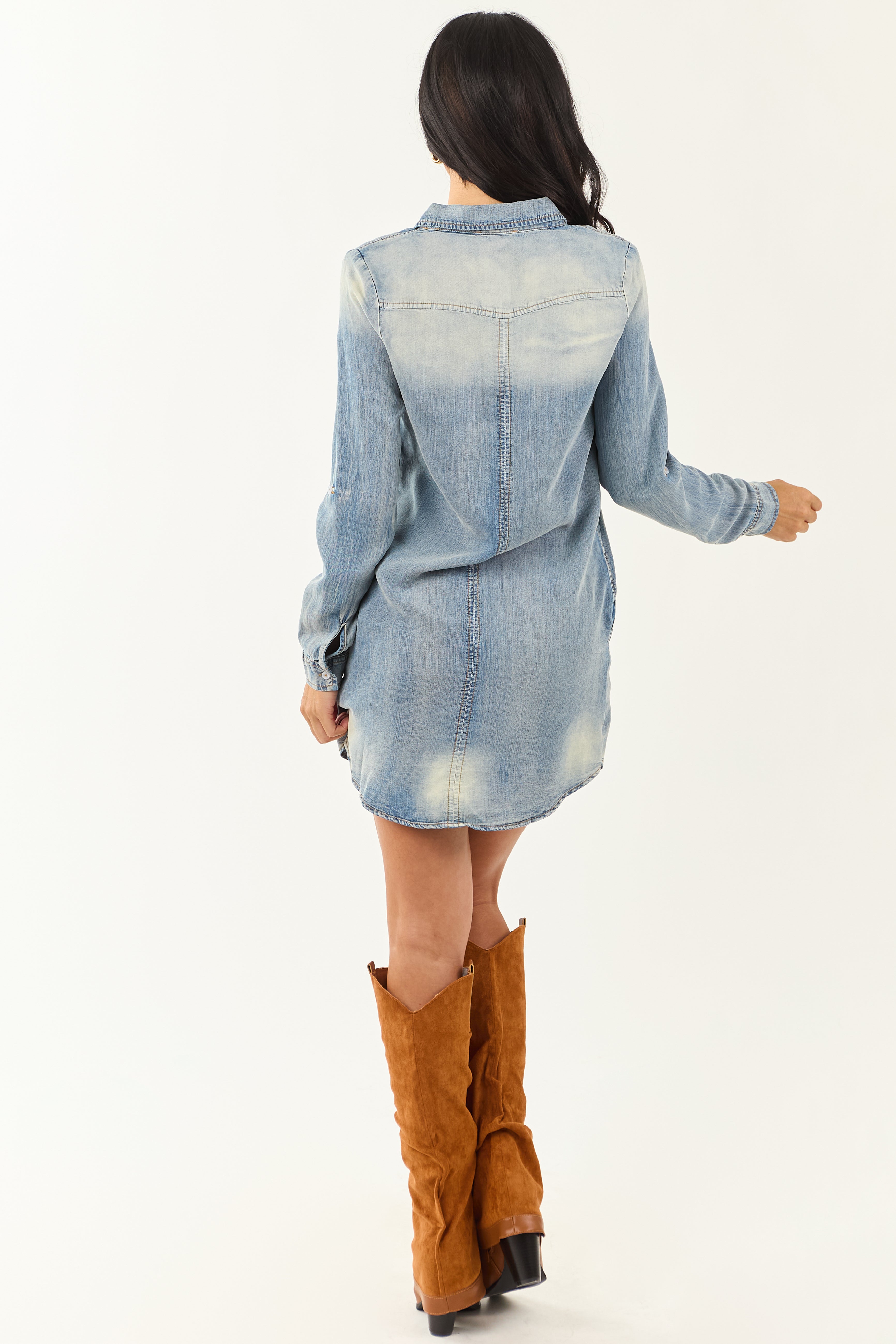 Medium Vintage Wash Chambray Button Down Mini Dress