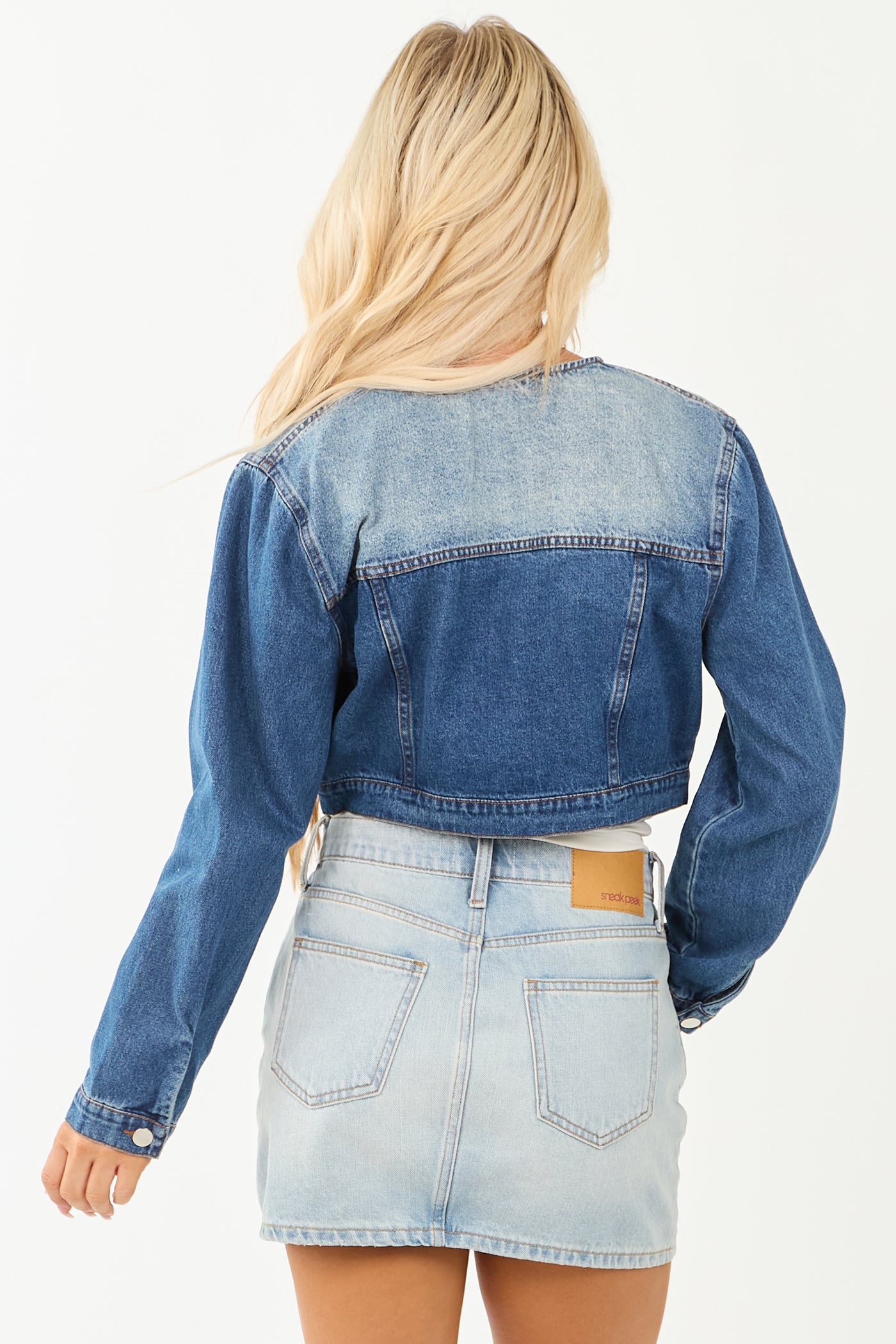 Medium Wash Acid Wash Cropped Denim Jacket