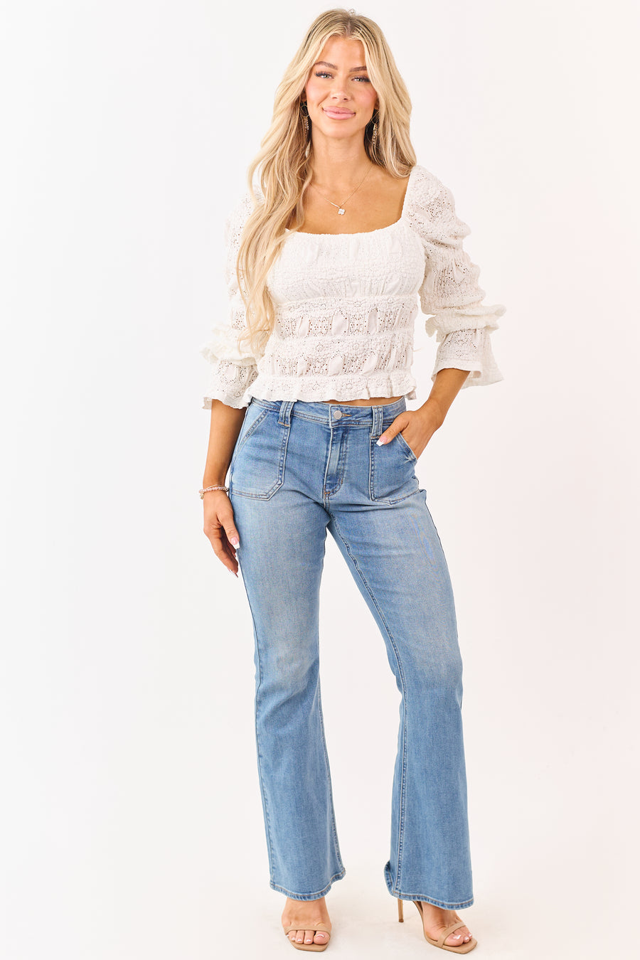 Medium Wash Bootcut Stretchy High Rise Jeans
