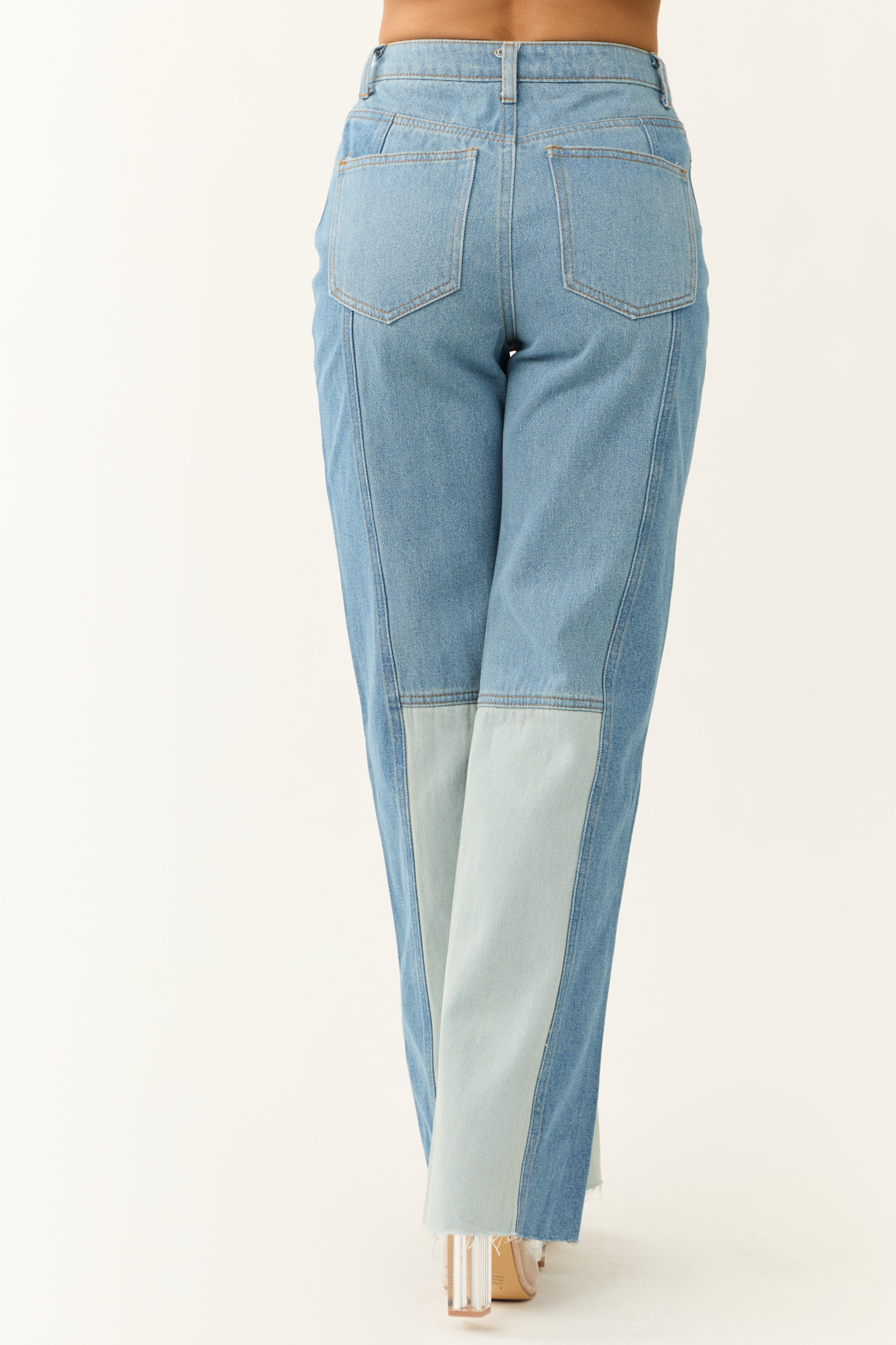 Medium Wash Colorblock Wide Leg Jeans | Lime Lush Boutique