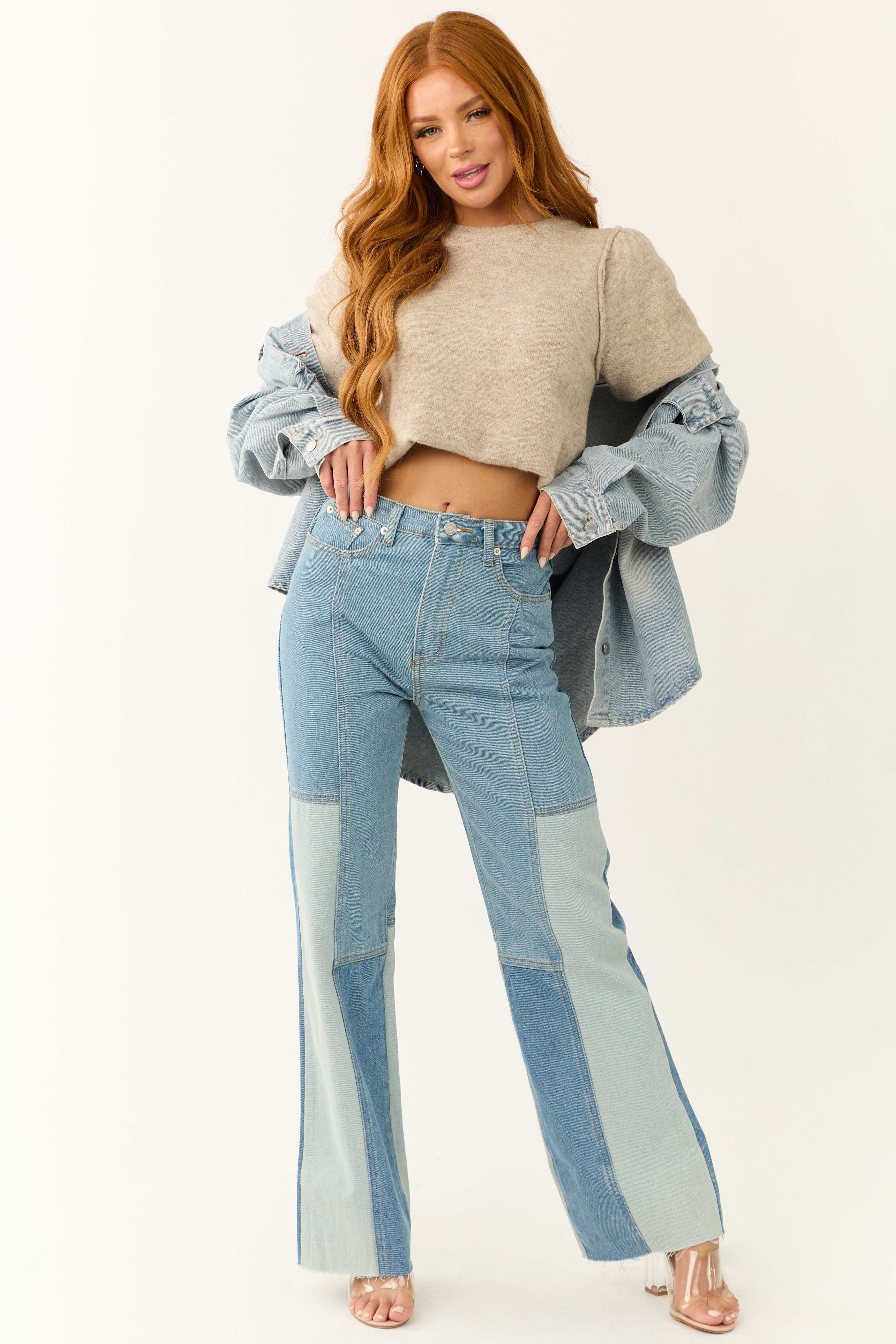 [ KIRSH ]★COLOR BLOCK WASHING WIDE-FIT DENIM PANTS CHERRY DAMAGE WASHING WIDE DENIM-FIT PANTS [IVORY] - KIRSH