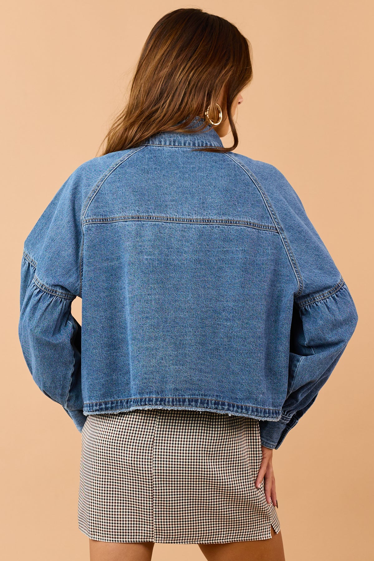 Medium Wash Denim Button Down Puff Sleeve Jacket