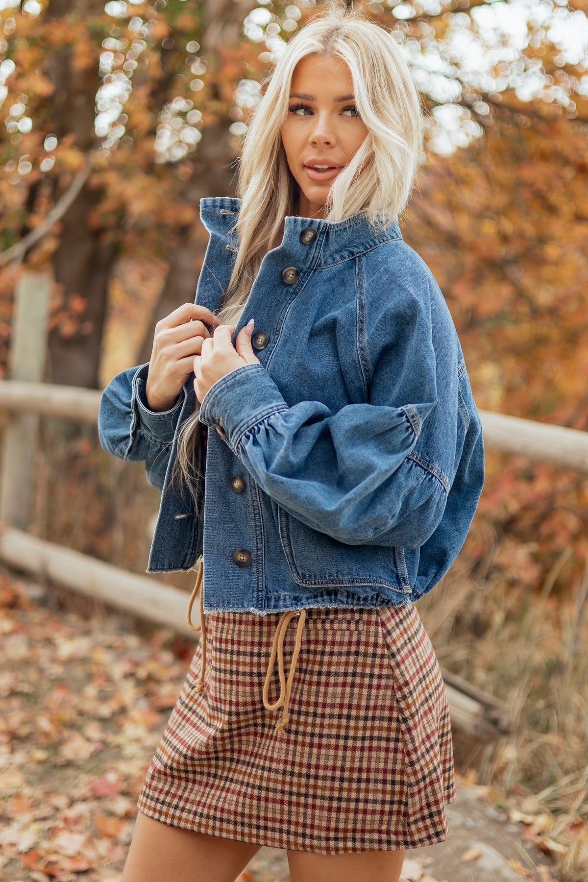 Medium Wash Denim Button Down Puff Sleeve Jacket