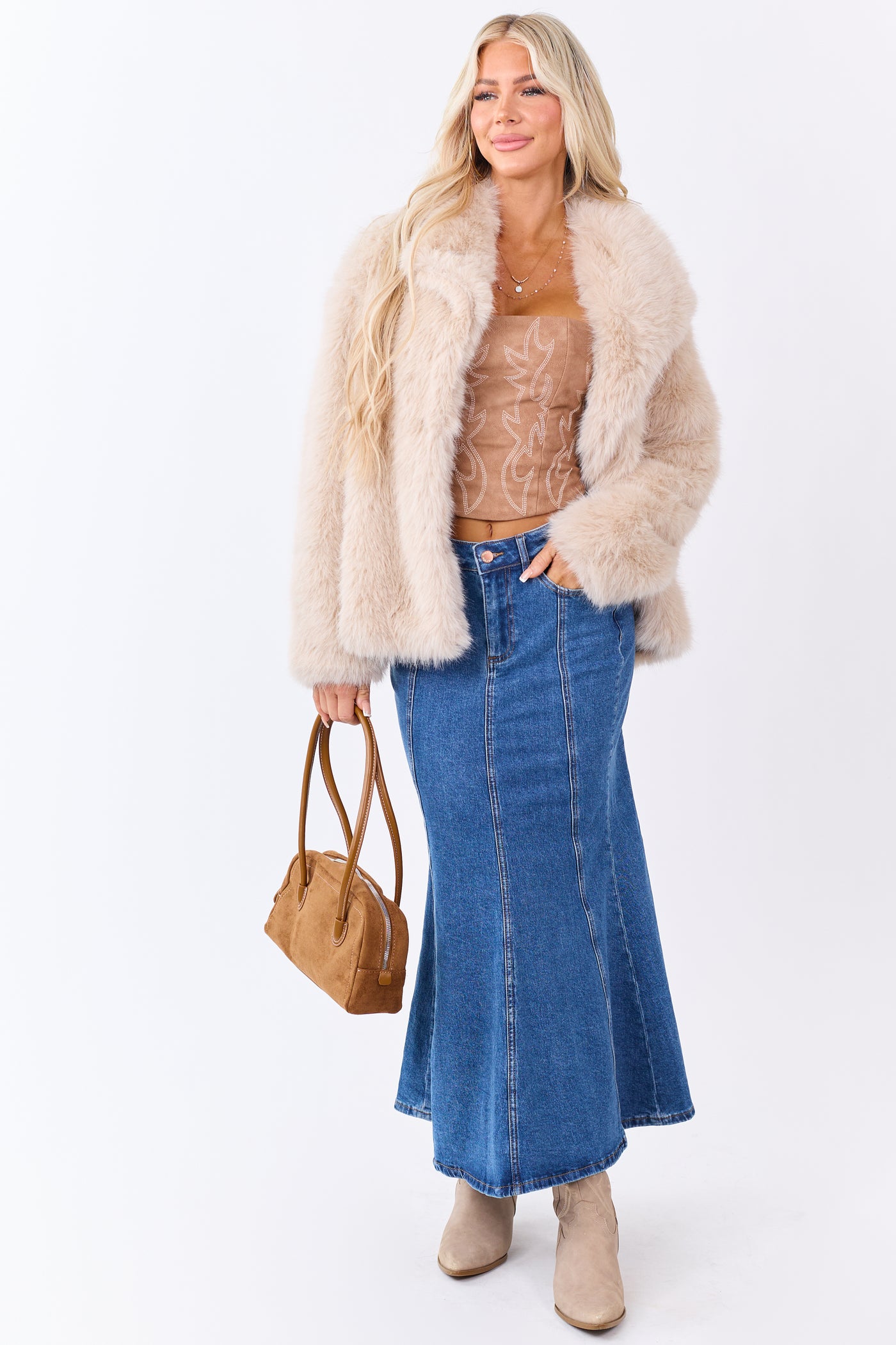 Medium Wash Denim Mermaid Hem Maxi Skirt