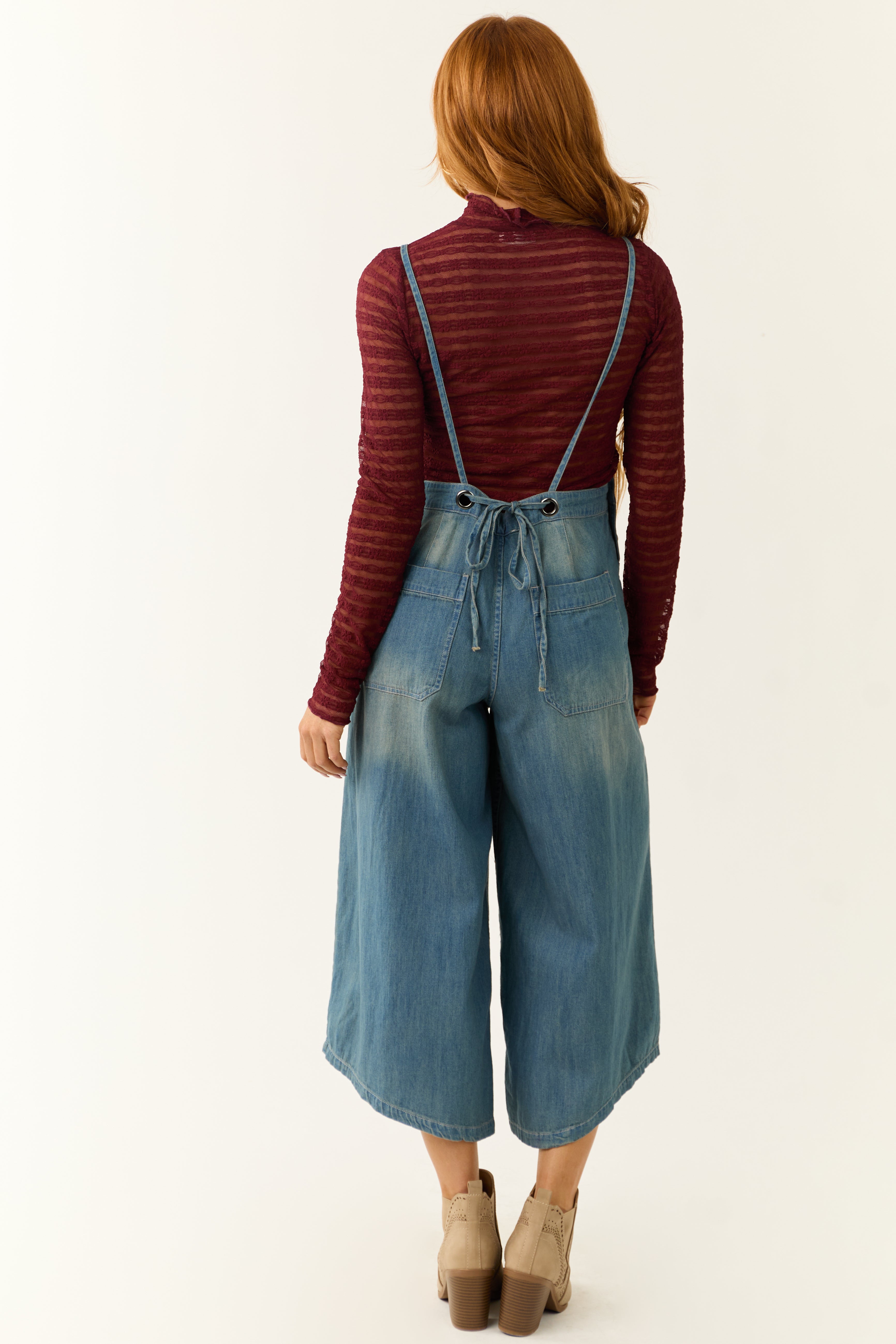 Medium Wash Denim Wide Leg Overalls Jumpsuit | Lime Lush Boutique
