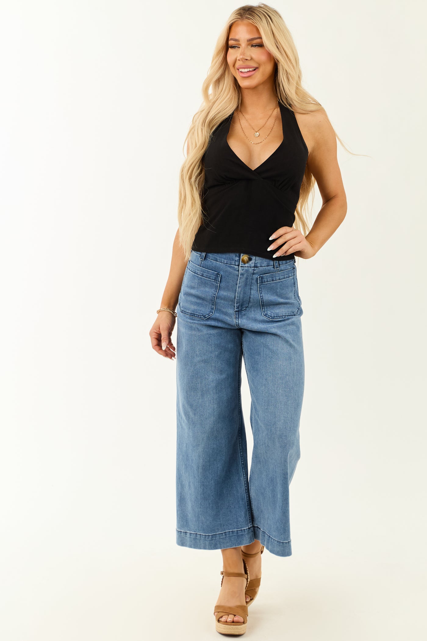 Medium Wash High Rise Ankle Length Straight Leg Jeans