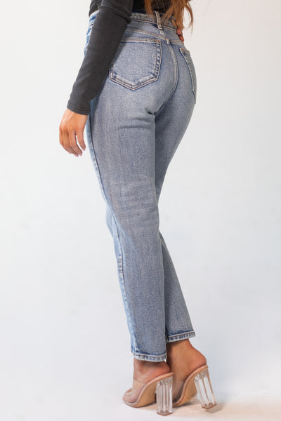 Medium Wash High Rise Straight Jeans