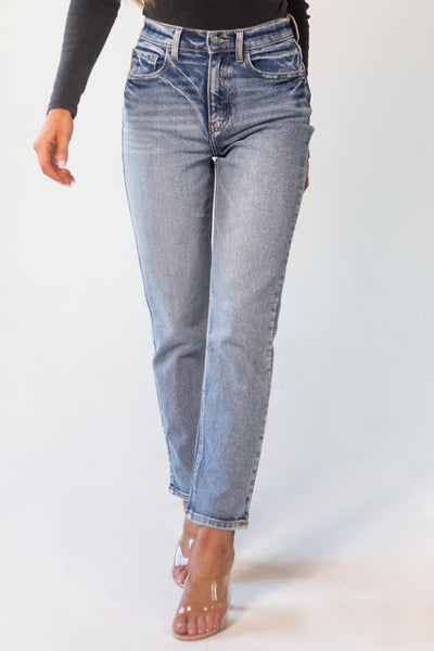 Medium Wash High Rise Straight Jeans