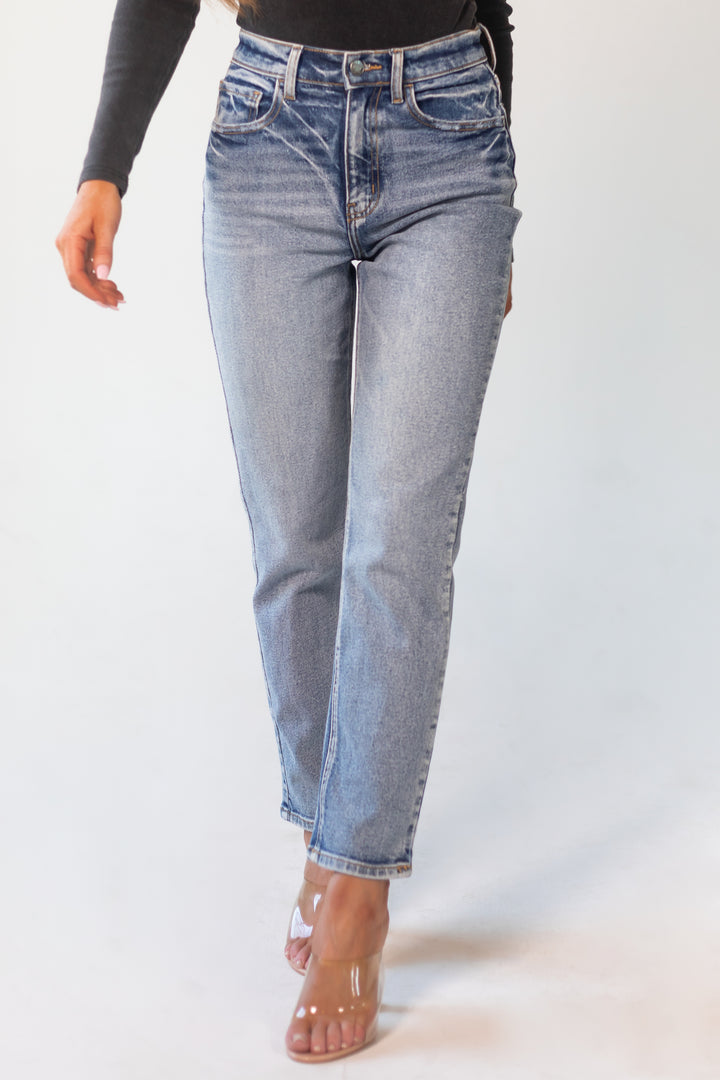 Medium Wash High Rise Straight Jeans