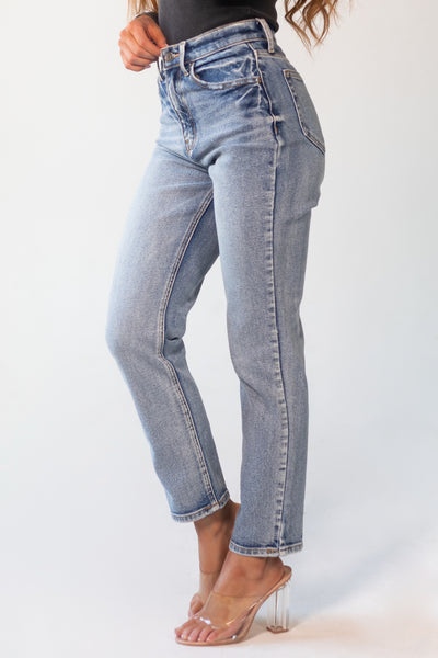Medium Wash High Rise Straight Jeans