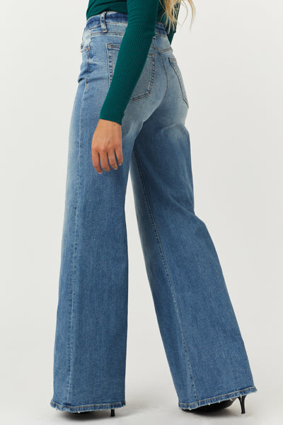 Medium Wash High Rise Super Wide Leg Jeans