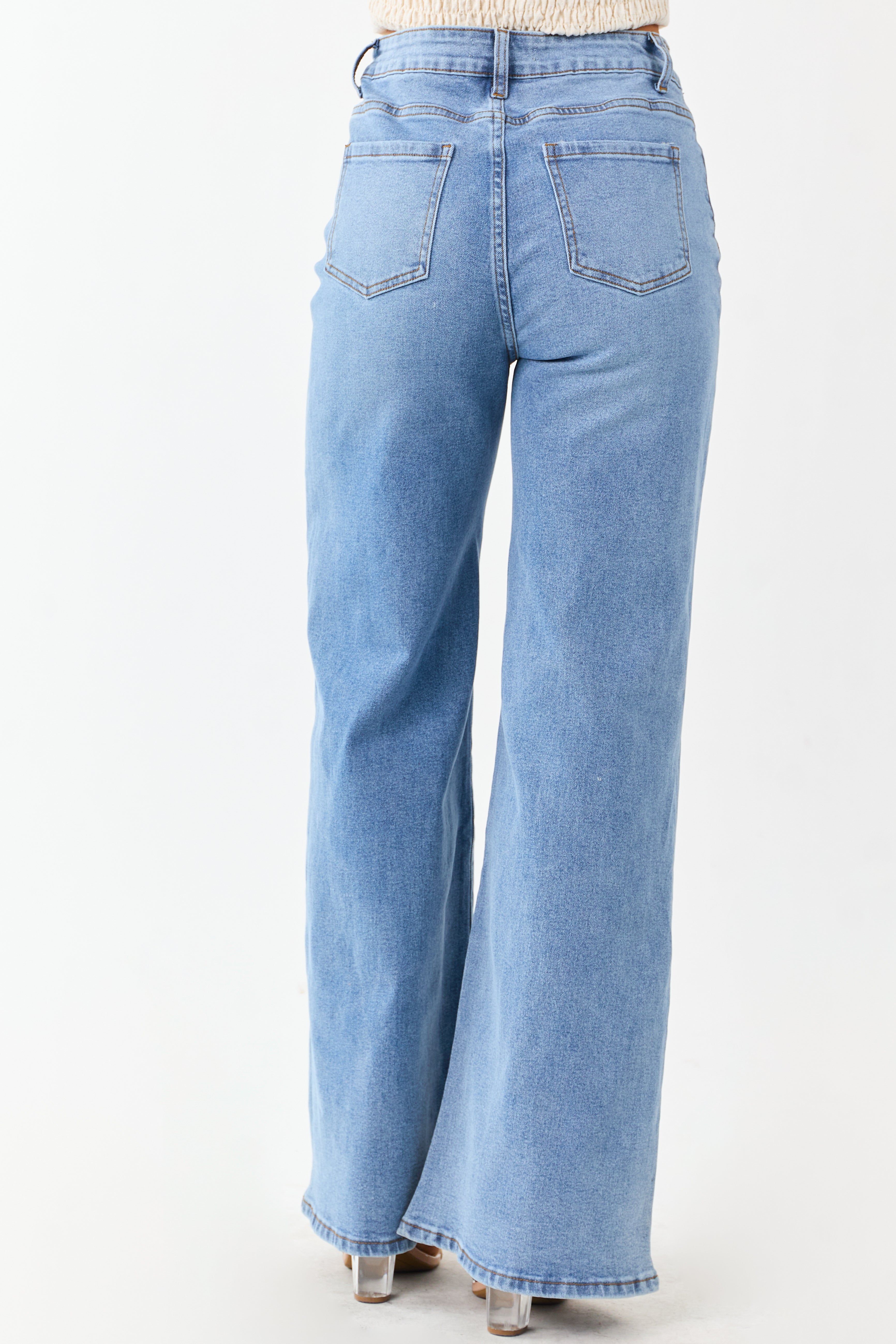 Medium Wash High Rise Wide Leg Stretchy Jeans | Lime Lush Boutique