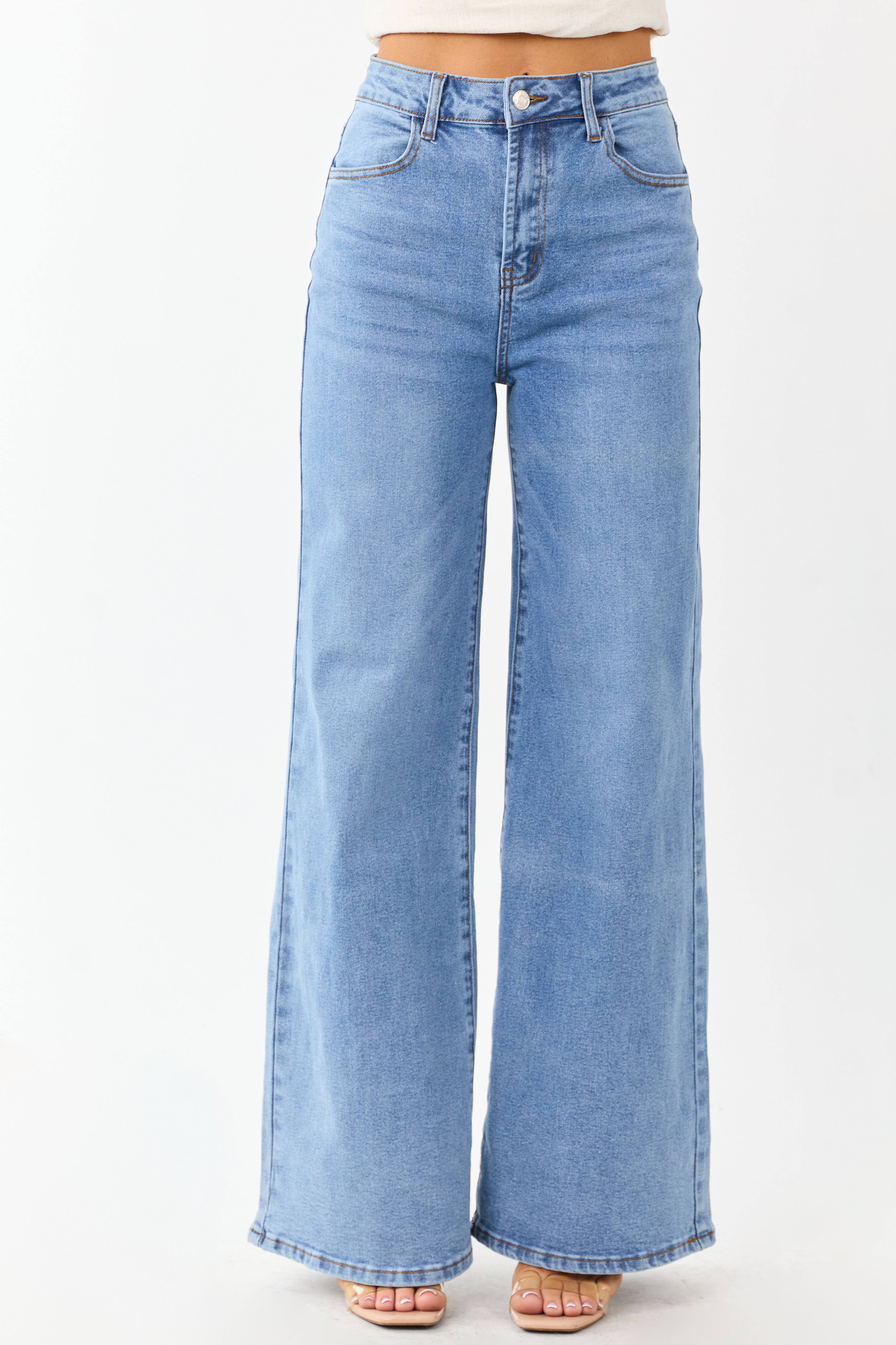 Medium Wash High Rise Wide Leg Stretchy Jeans | Lime Lush Boutique