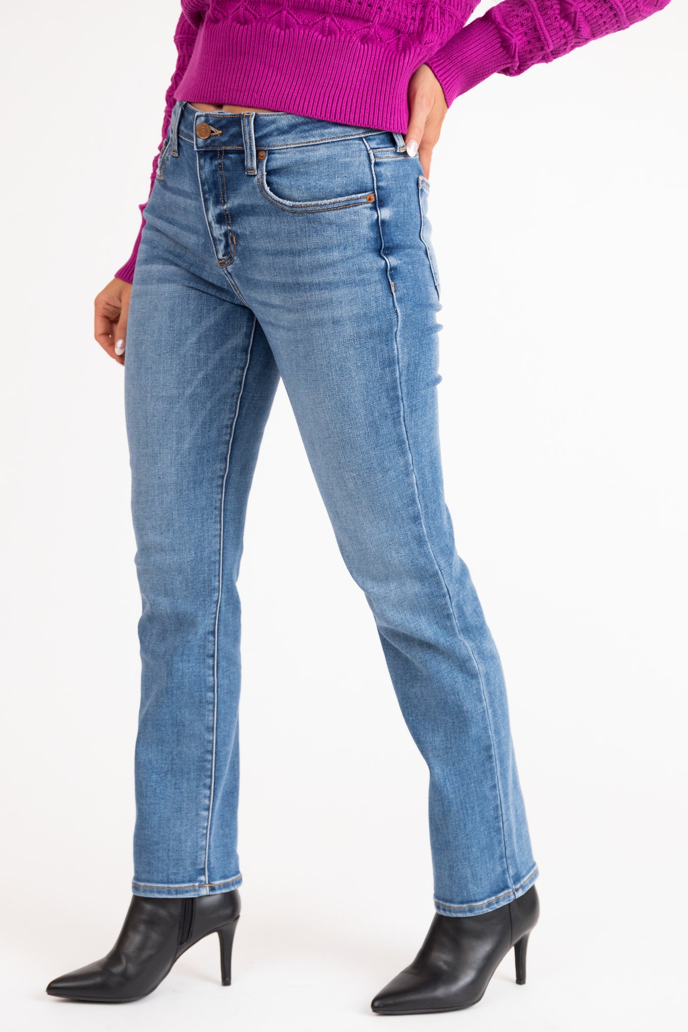 Medium Wash Mid Rise Straight Leg Jeans