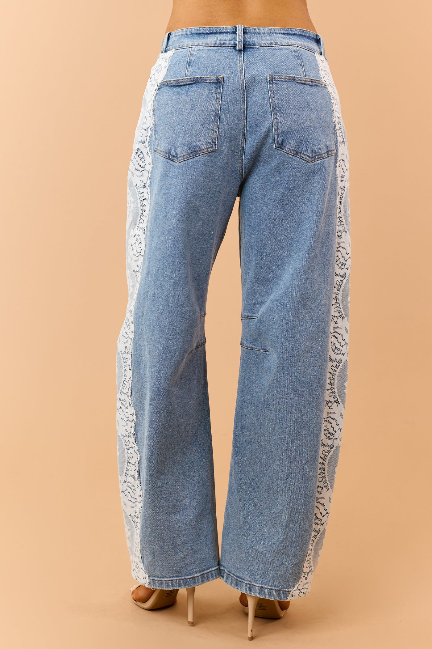 Medium Wash Side Lace Relaxed Barrel Jeans