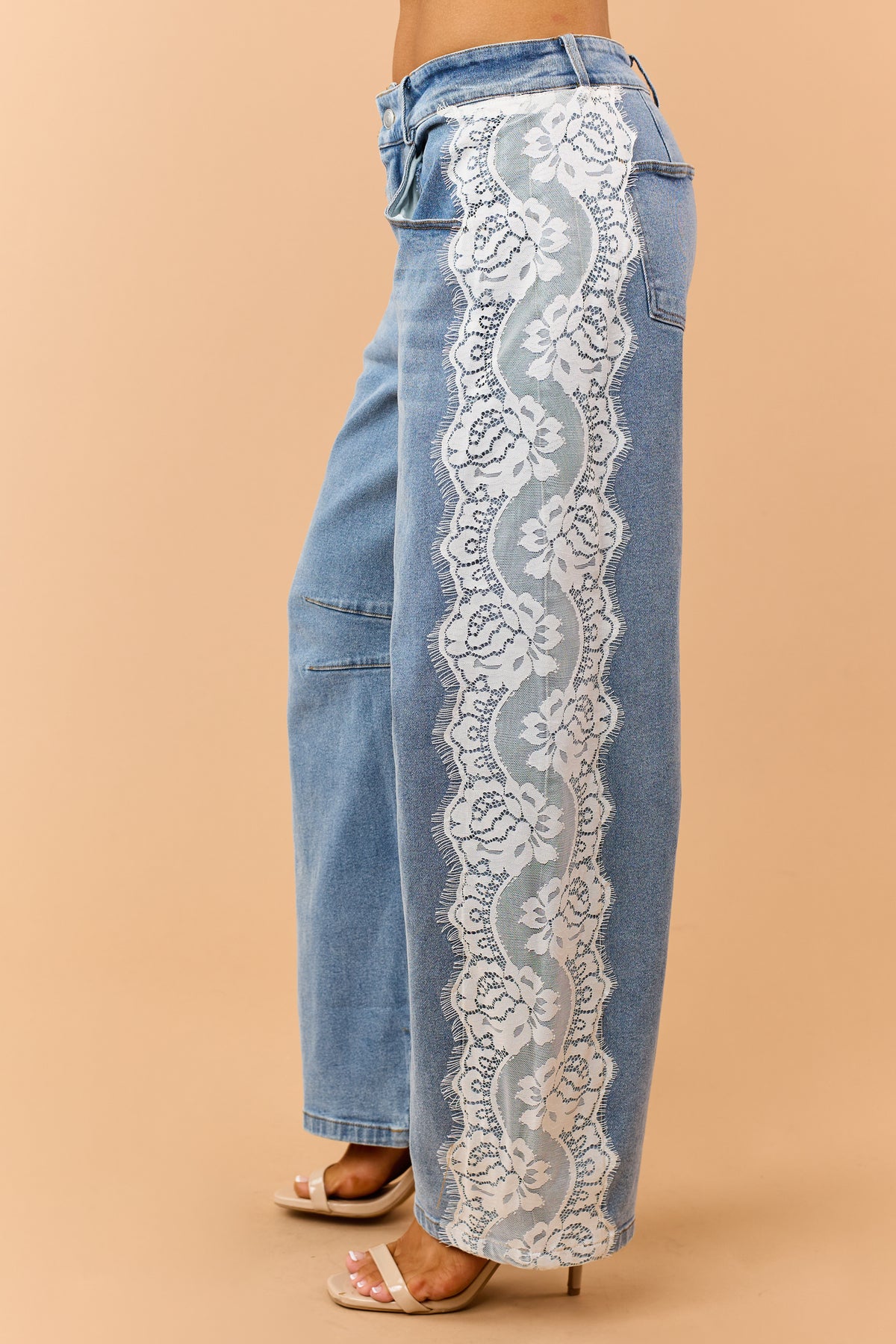Medium Wash Side Lace Relaxed Barrel Jeans