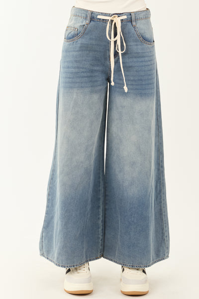 Medium Wash Super Wide Leg Lightweight Denim Pants