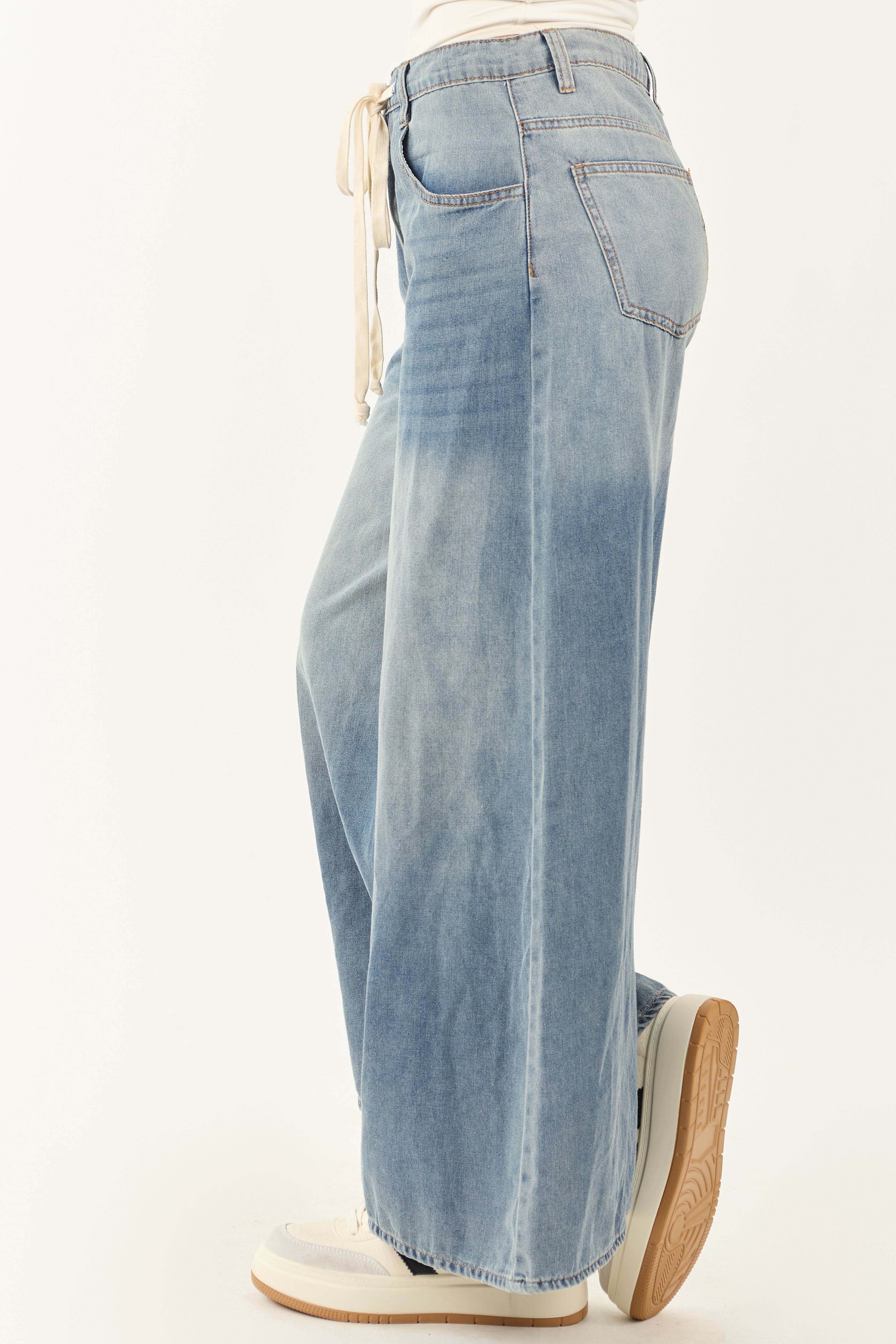 Medium Wash Super Wide Leg Lightweight Denim Pants