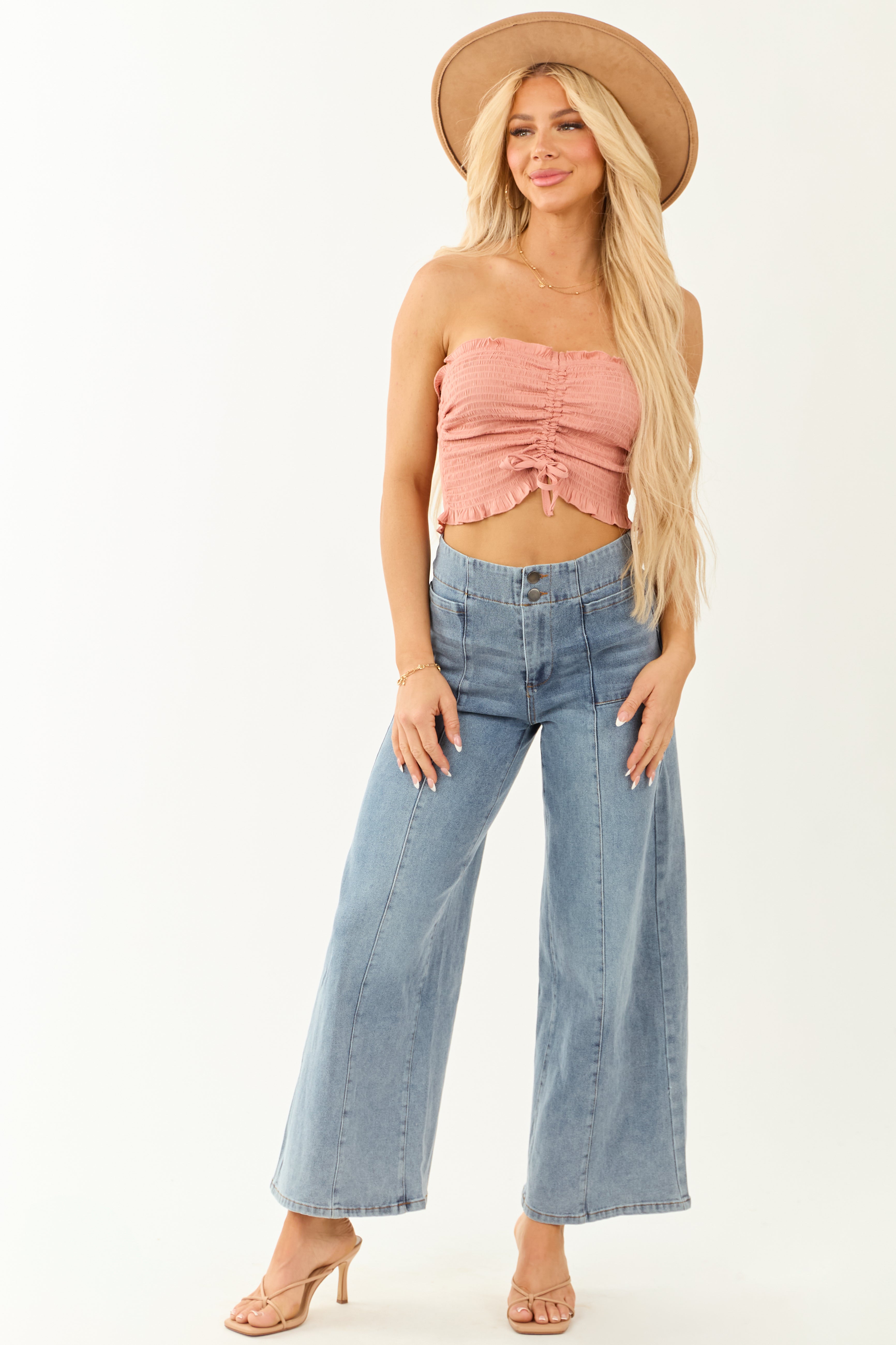 Medium Wash Super Wide Leg Semi-Stretchy Jeans