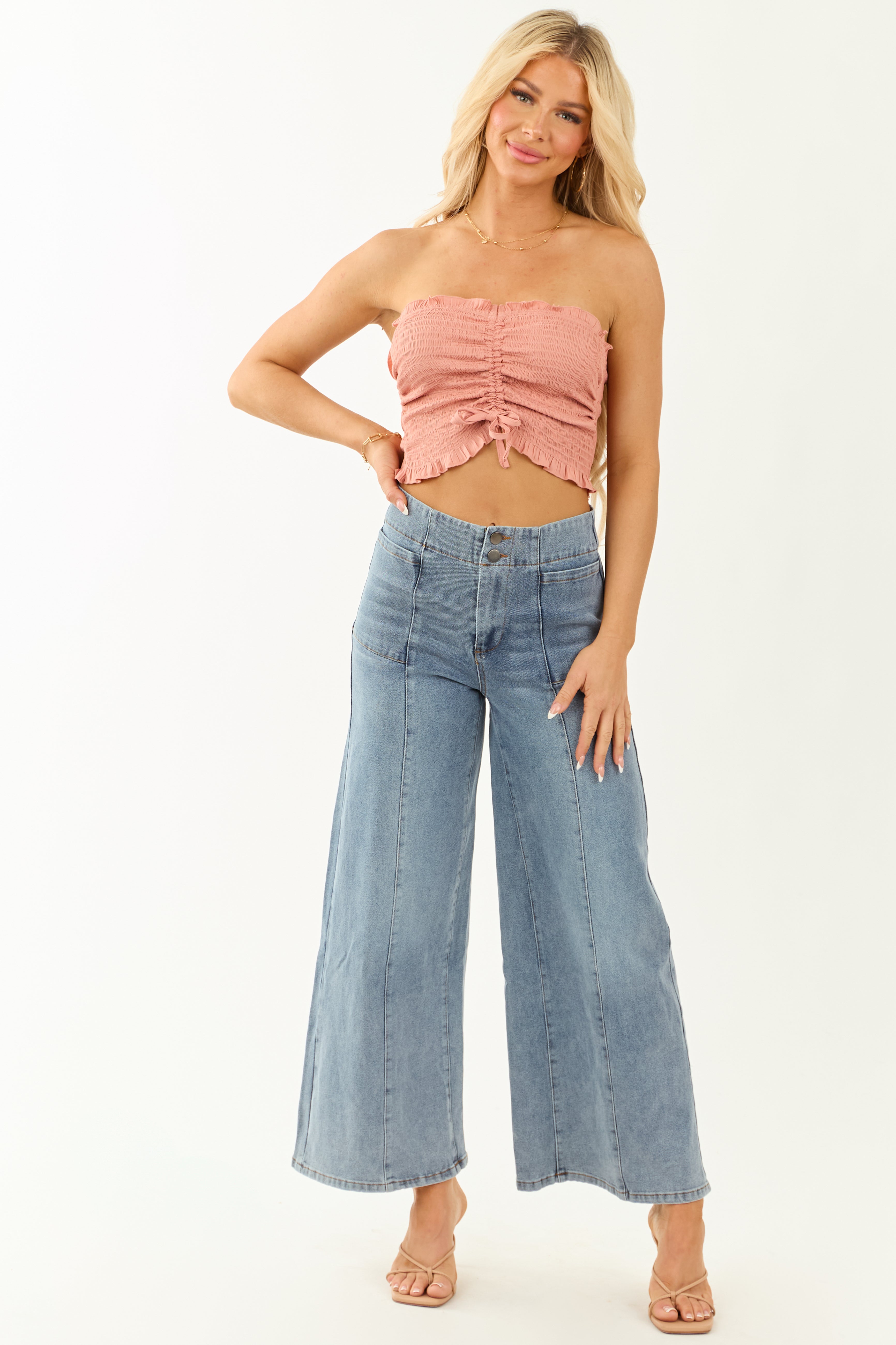 Medium Wash Super Wide Leg Semi-Stretchy Jeans | Lime Lush Boutique