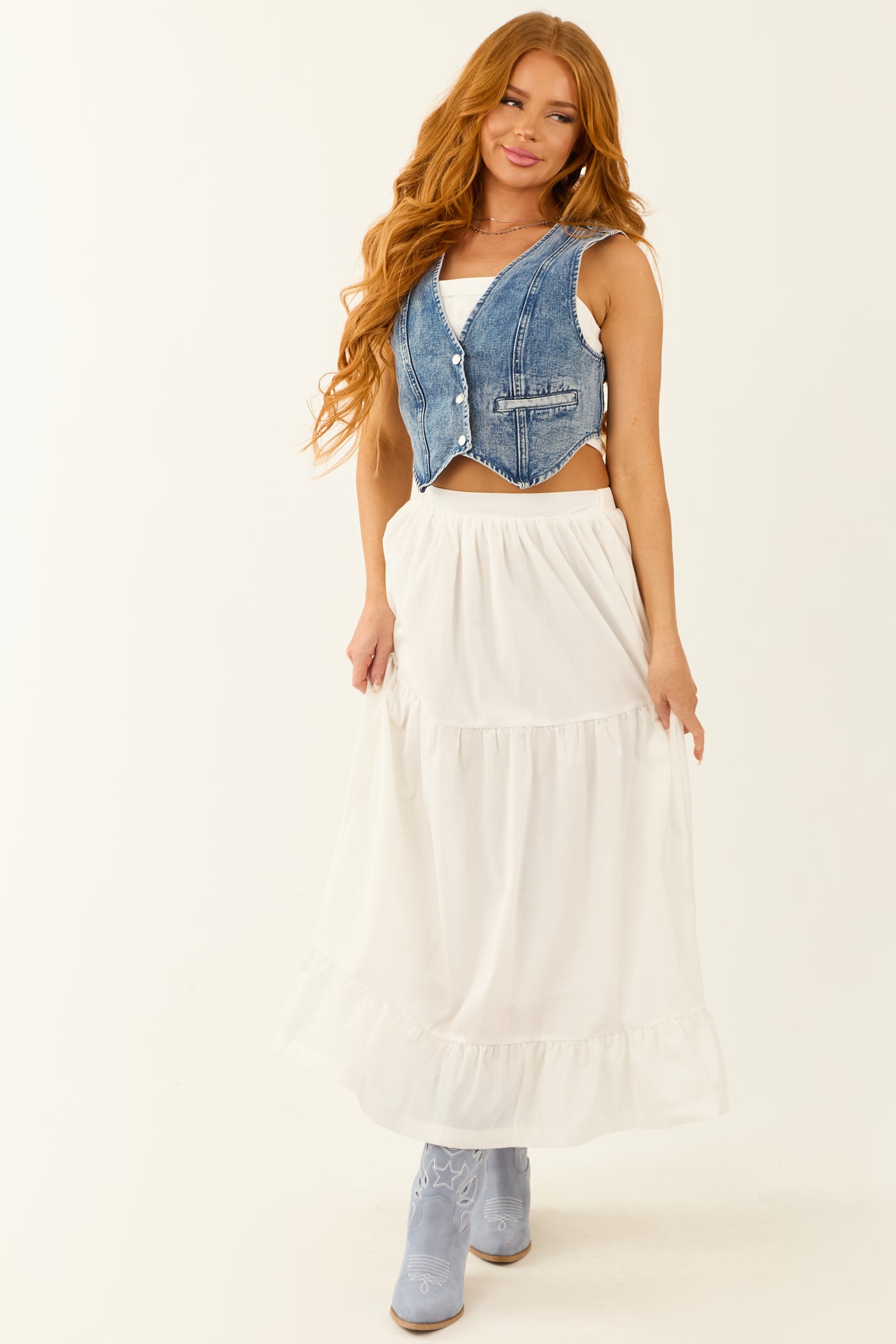 Medium Wash Vintage Denim Button Up Vest