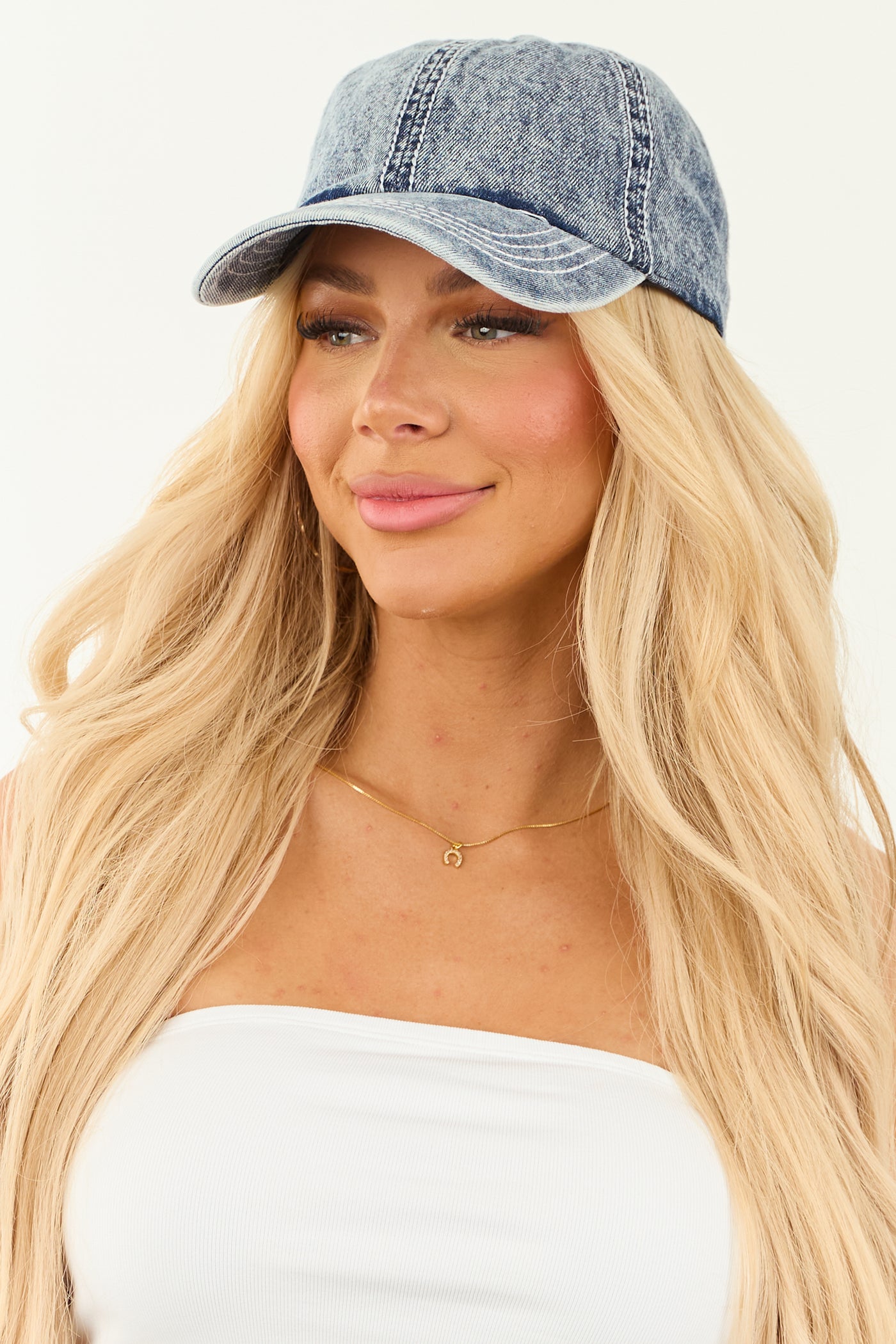 Medium Acid Wash Denim Thick Stitch Baseball Cap