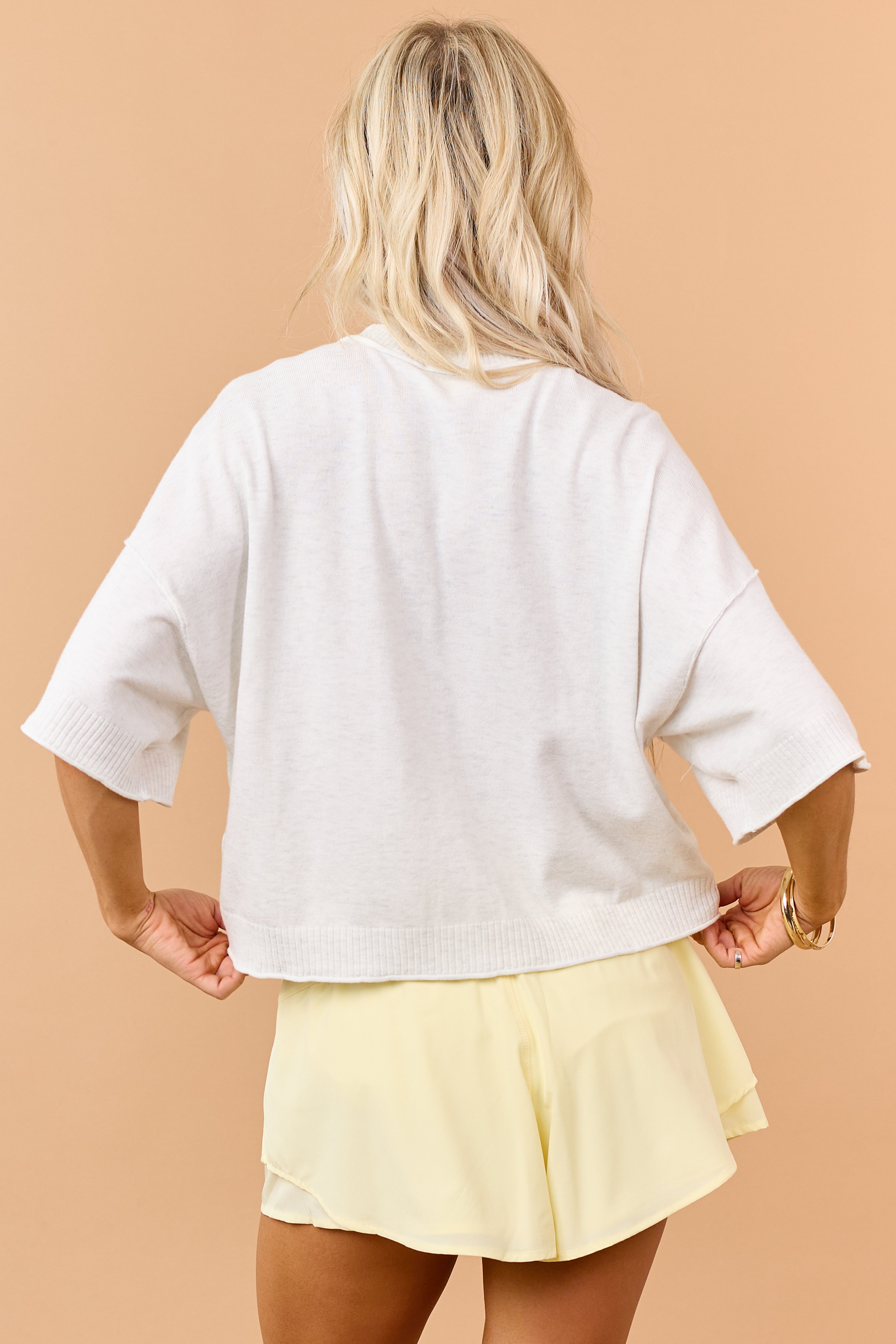 Melange Pearl Button Down Short Sleeve Cardigan