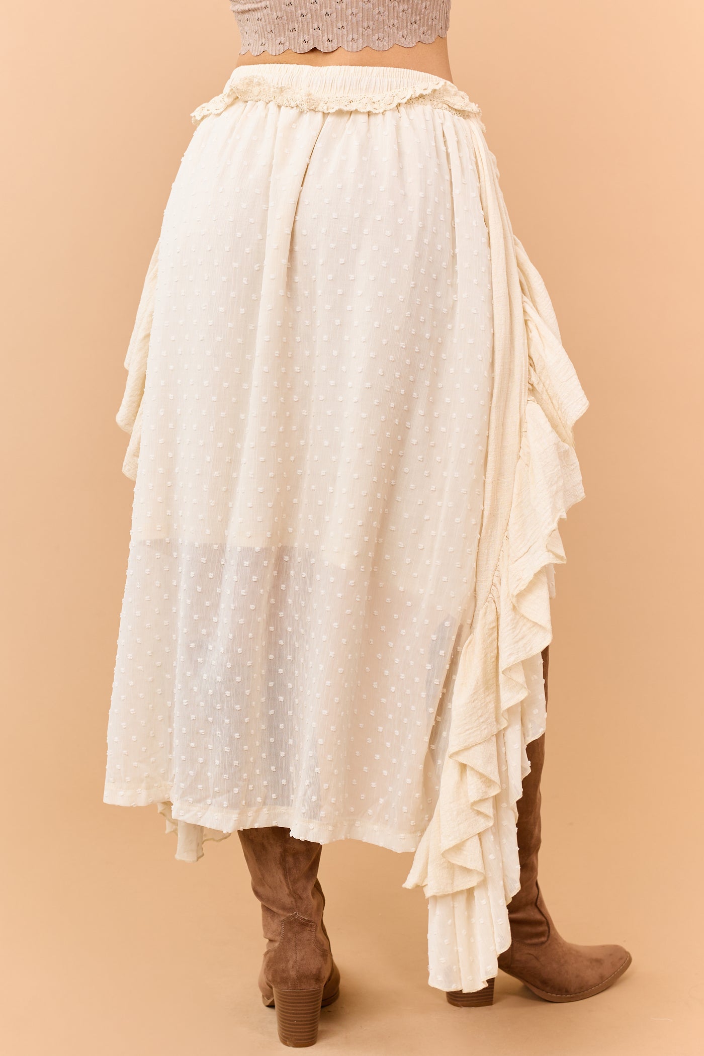 Mello Almond High Low Swiss Dot Maxi Skirt