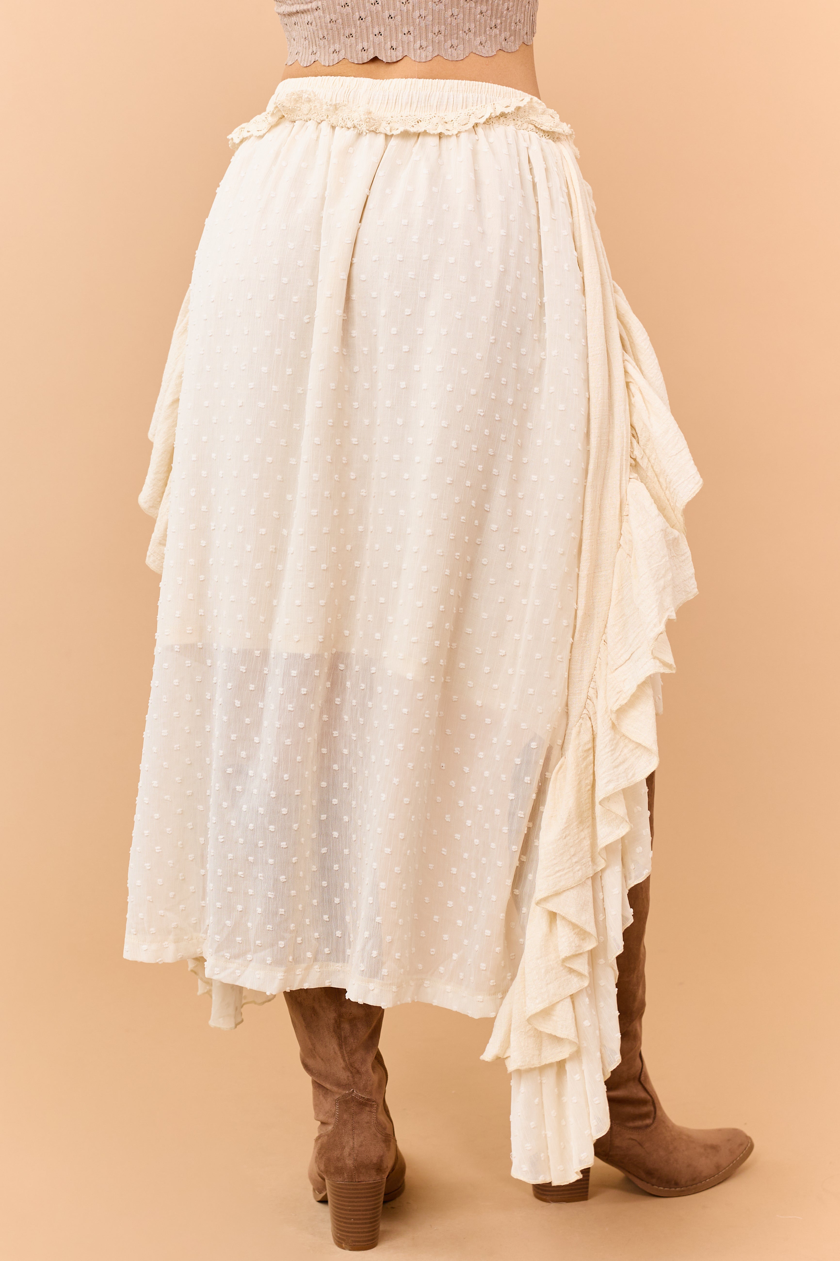 Mello Almond High Low Swiss Dot Maxi Skirt