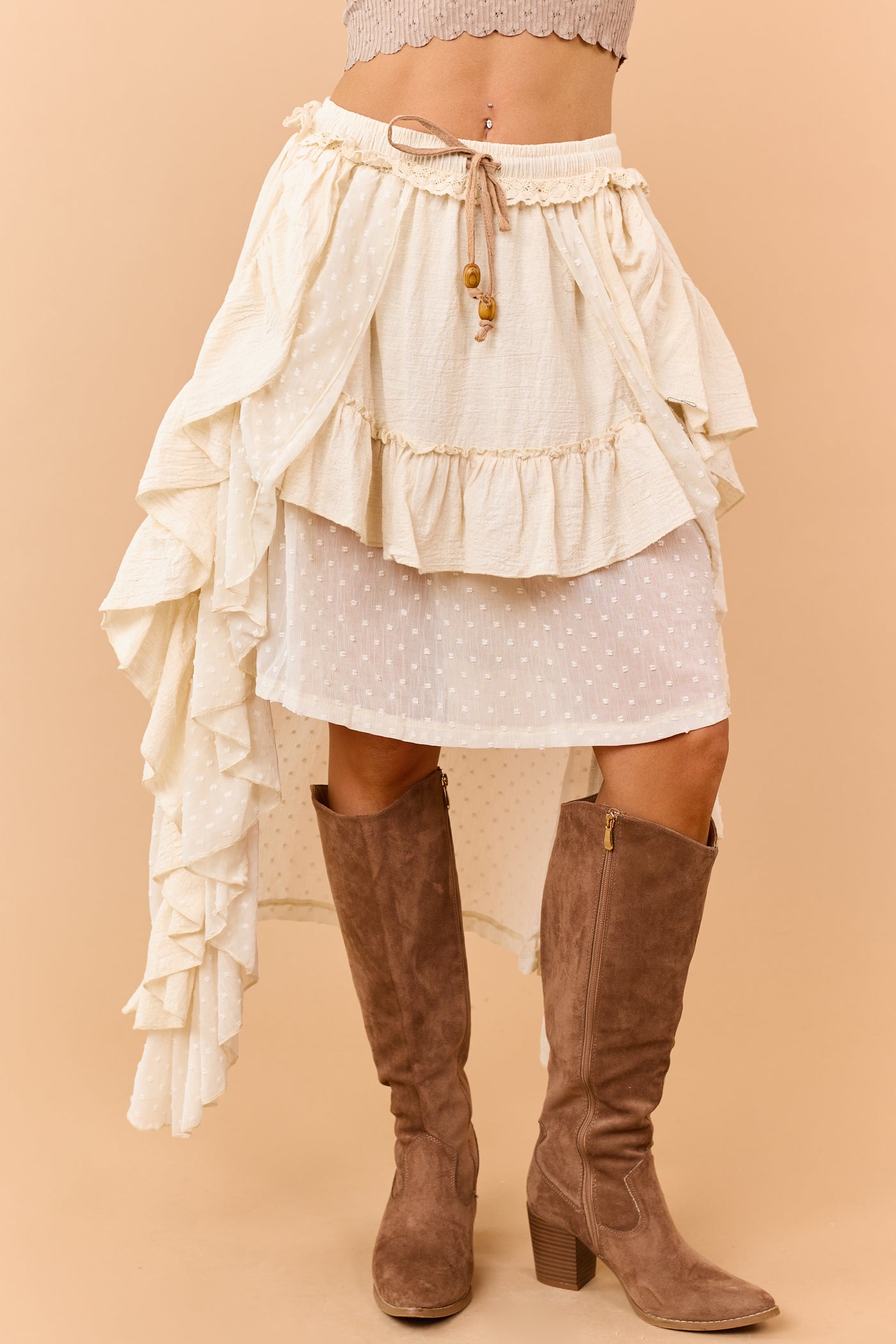 Mello Almond High Low Swiss Dot Maxi Skirt