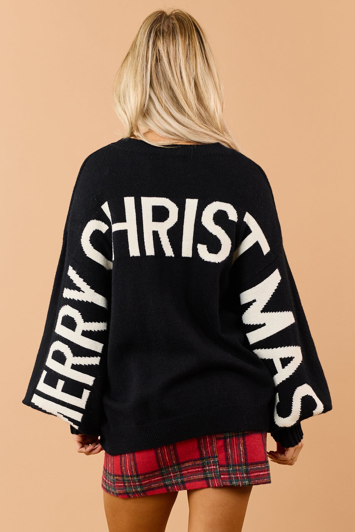 Mello Black Christmas Lettering Soft Knit Sweater