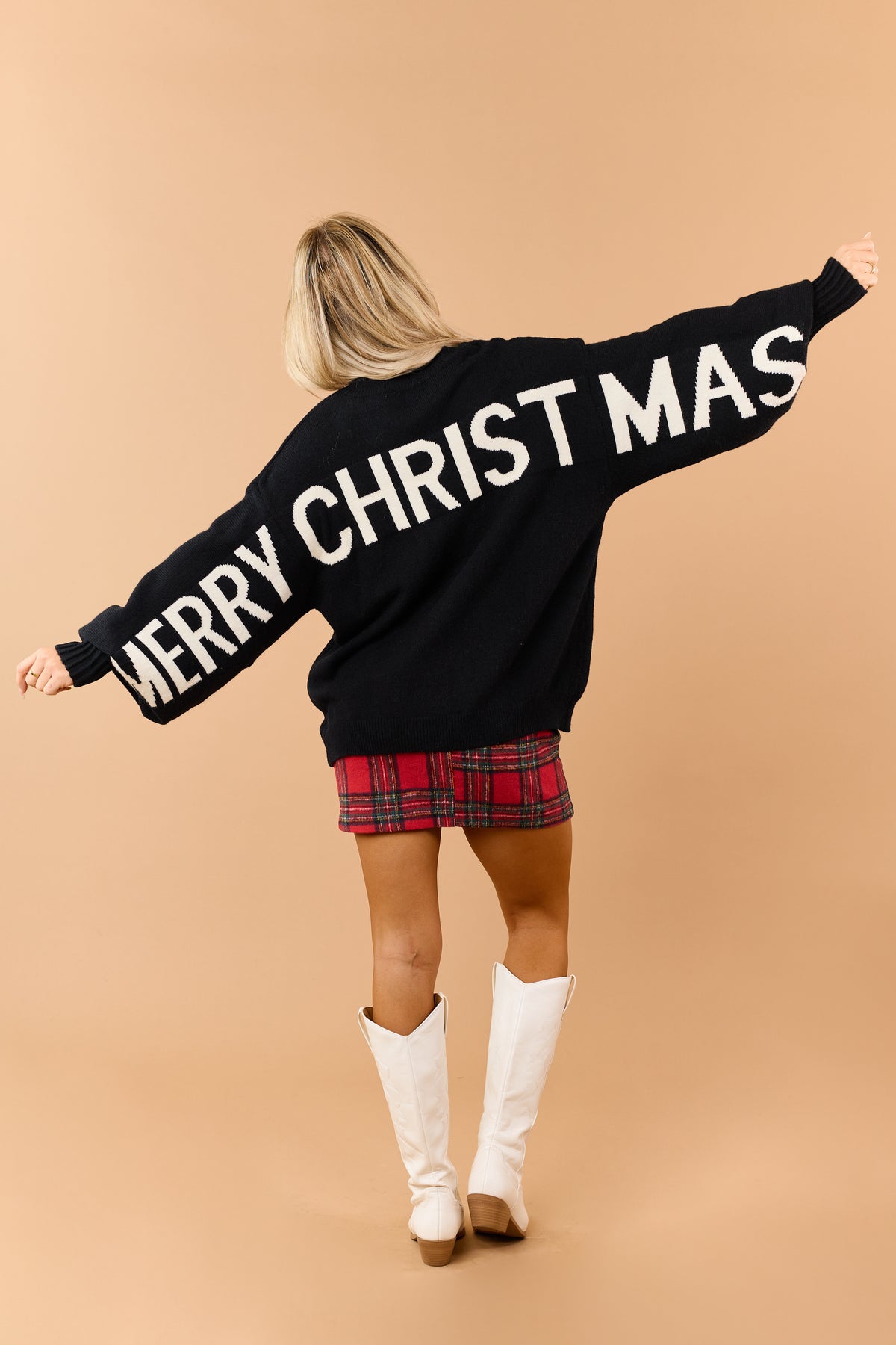 Mello Black Christmas Lettering Soft Knit Sweater