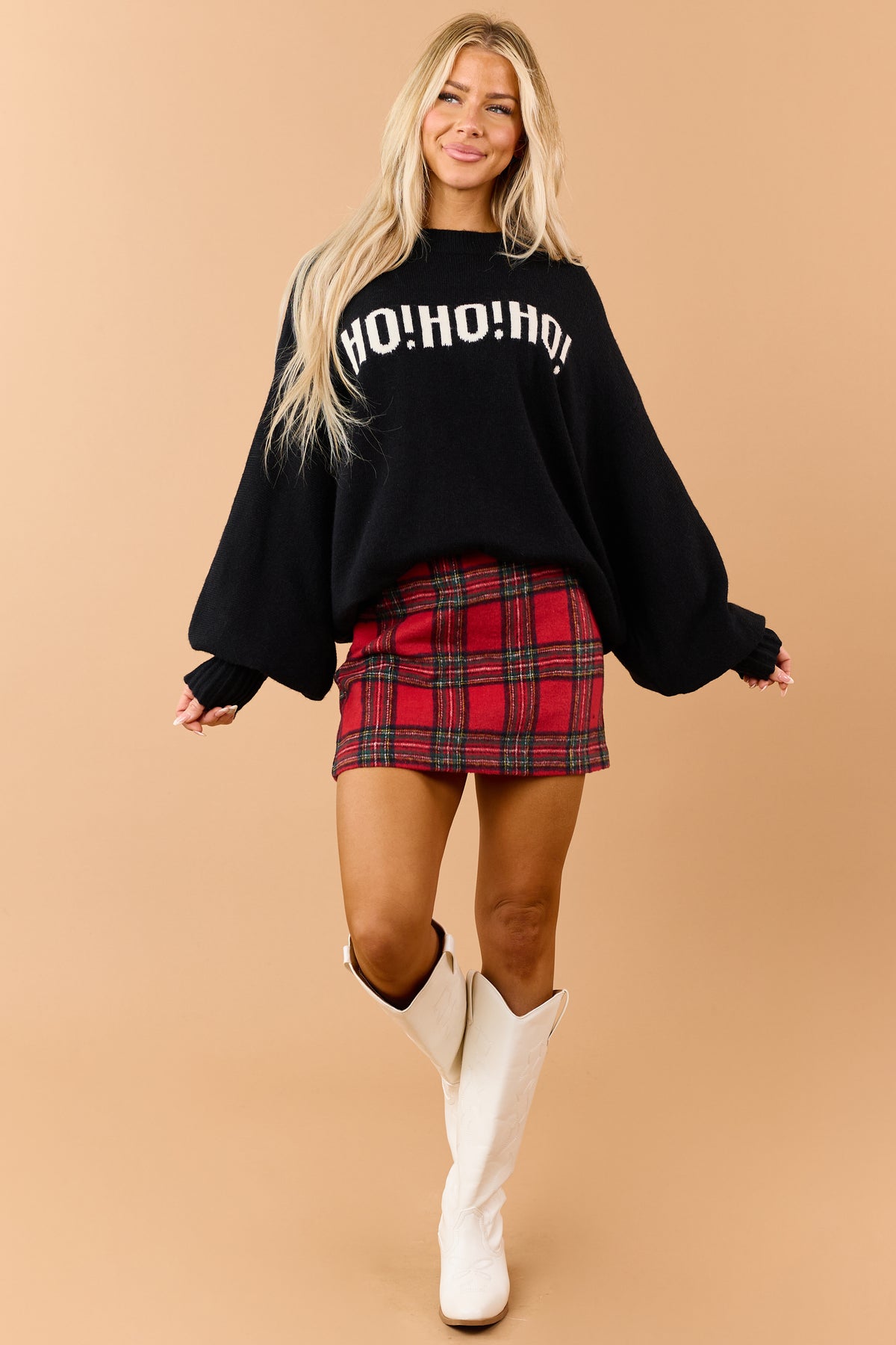 Mello Black Christmas Lettering Soft Knit Sweater
