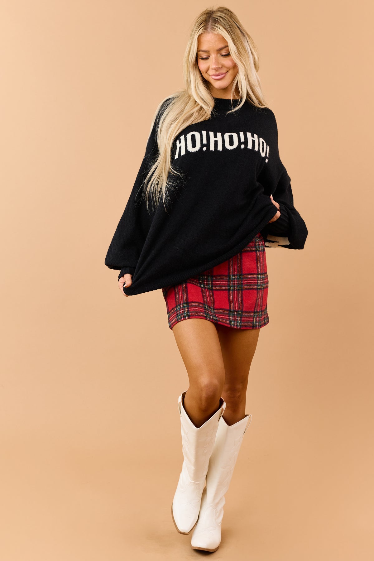 Mello Black Christmas Lettering Soft Knit Sweater