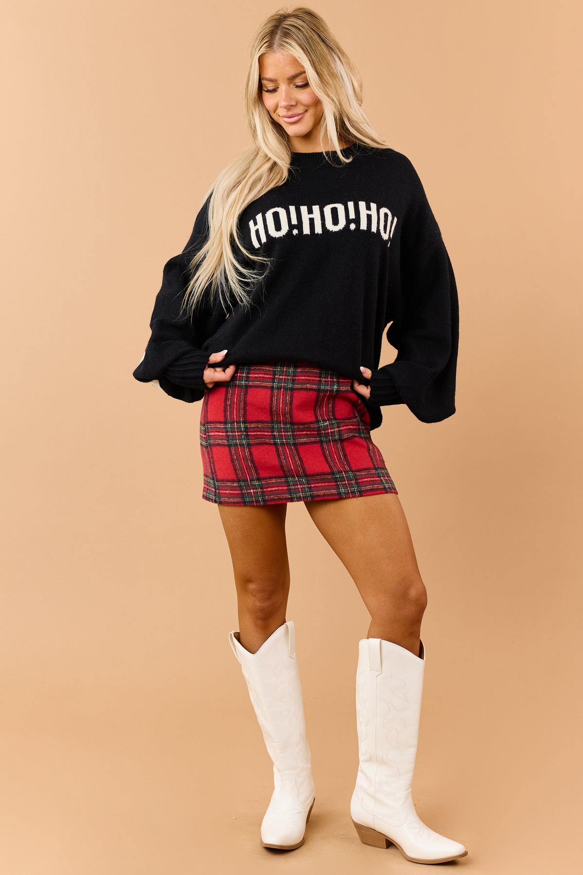 Mello Black Christmas Lettering Soft Knit Sweater
