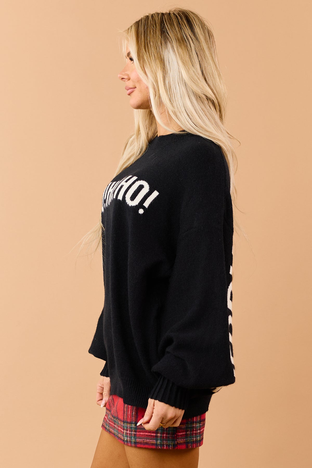 Mello Black Christmas Lettering Soft Knit Sweater