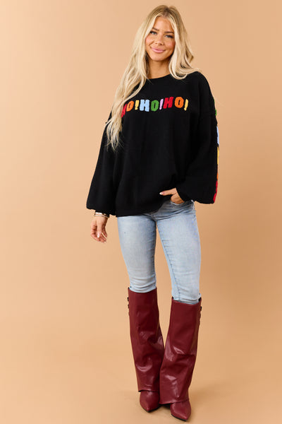 Mello Black Christmas Lettering Waffle Knit Sweater